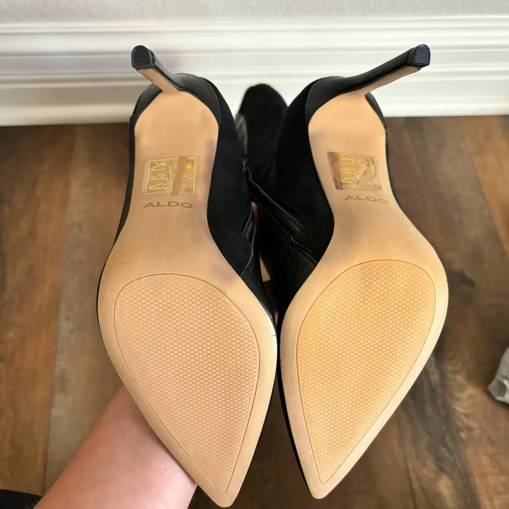 ALDO Women Size 7 Milann Pointed-Toe Tall 4” Stiletto Heel Black Leather Boots - Picture 6 of 12